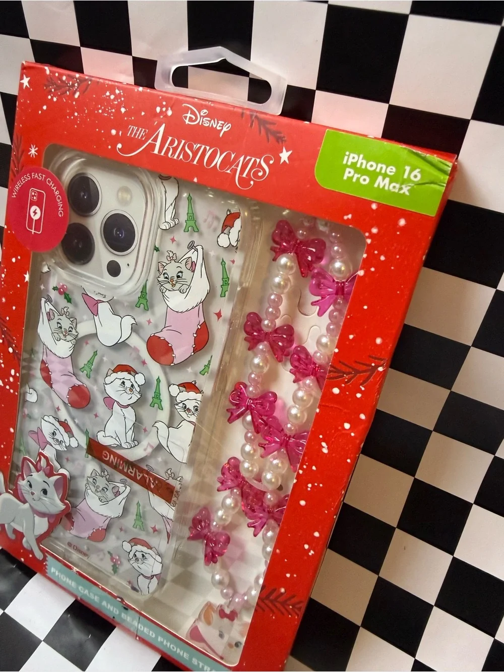 Disney The Aristocats Clear iPhone 16 Pro Max Case with Pink Bow Pearl Strap